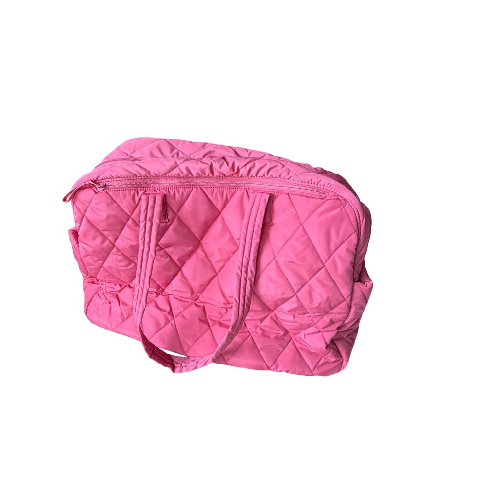 Vera Bradley Pink Quilted Puffer Tote Bag Bow Print Lining Zip Top Travel Bag